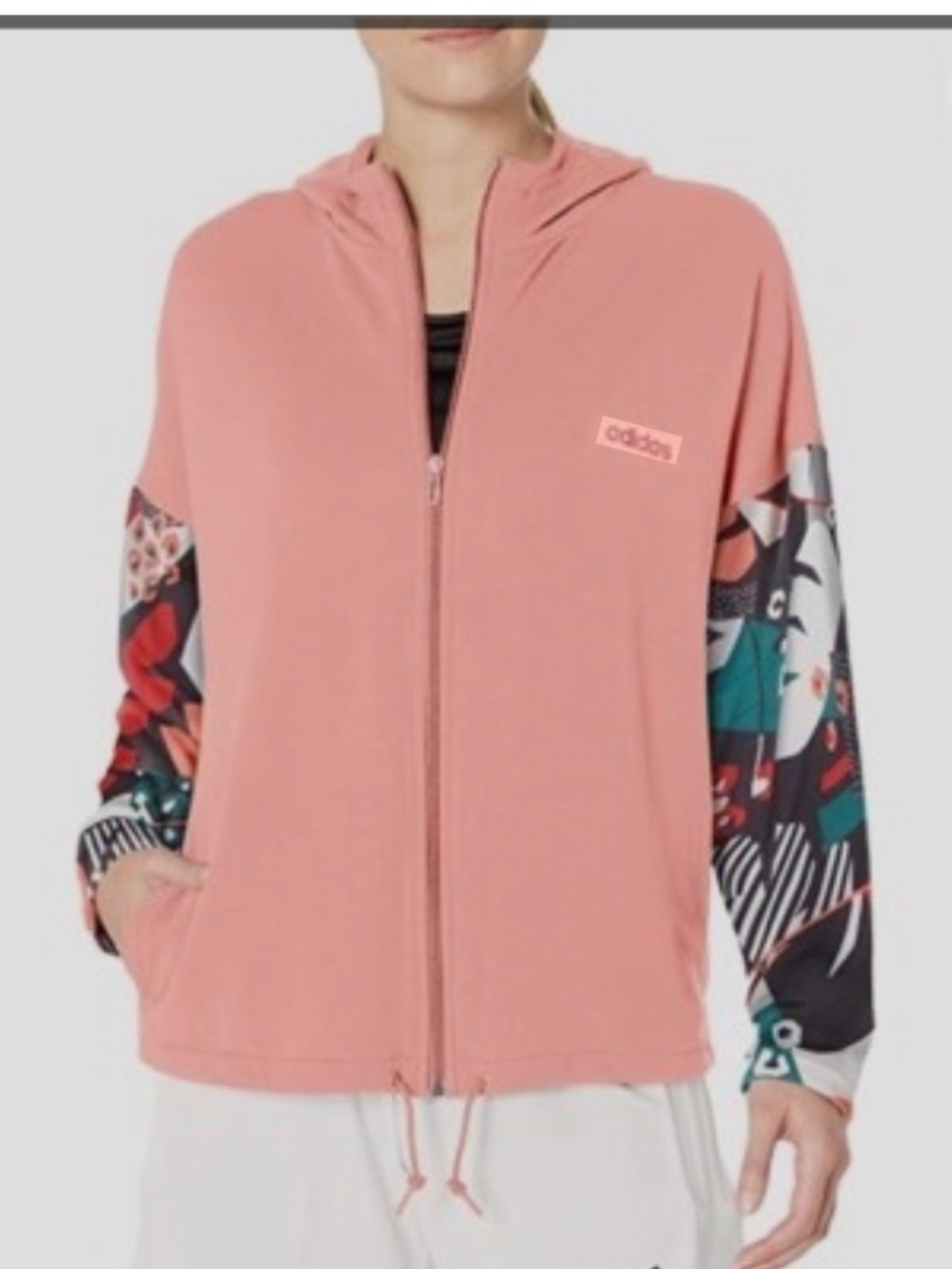 Adidas x FARM Rio Essentials Pink Graphic Sleeve Hoodie - Size M (EUC)